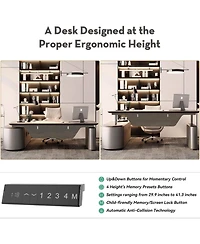 Logicfox Sit and Stand L Shaped Executive Desk Adjustable Luxury Office with File Cabinet