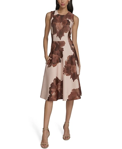 Calvin Klein Women's Printed Scuba Fit & Flare Dress