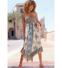 Lascana Women's Smocked Bodice Printed Dress