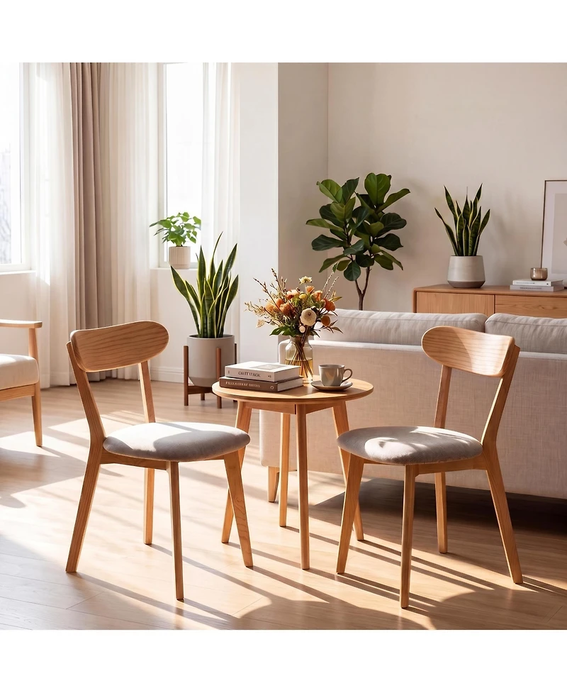 sumyeg Solid Oak Dining Chairs Set of 2, Ergonomic Wooden Chairs with Curved Backrest