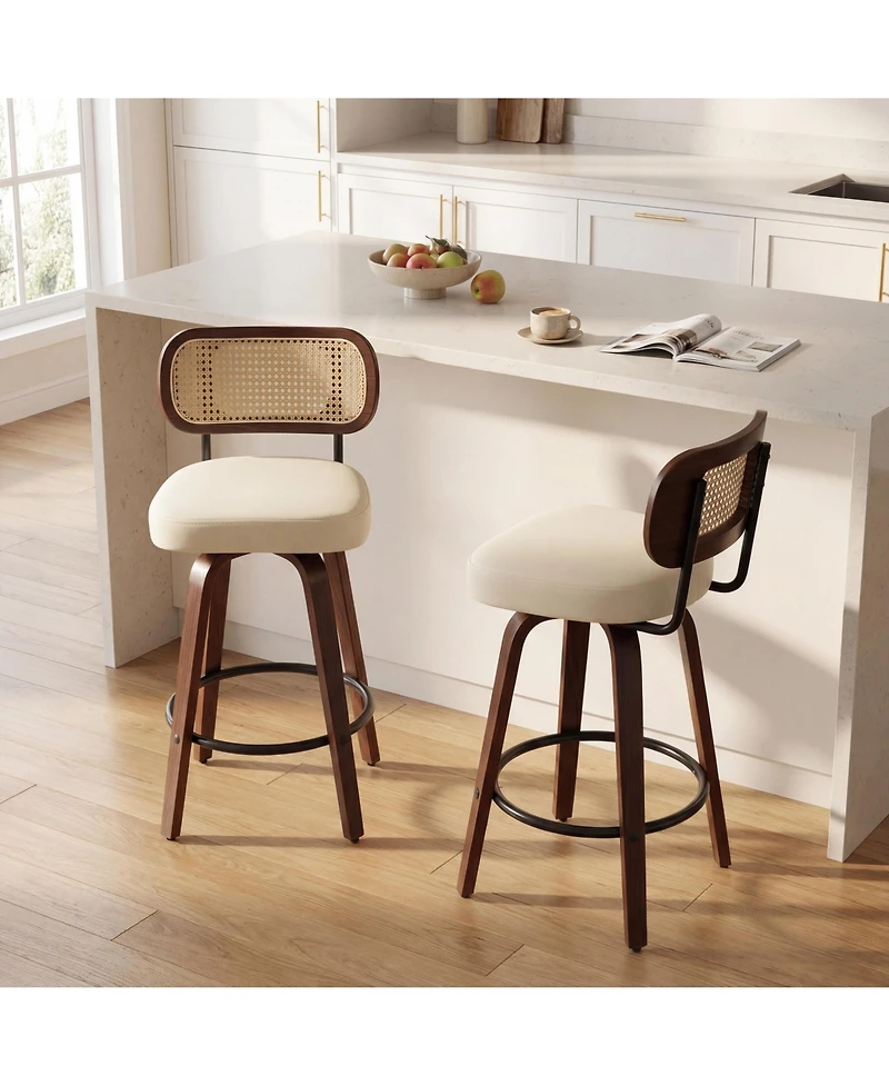 sumyeg Set of Mid-Century Modern Swivel Bar Stool with Cane Back