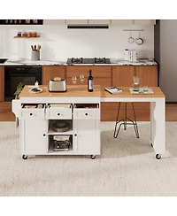 Streamdale Furniture 85.5" Extendable Kitchen Island with Storage, Power Outlet, and Shelves