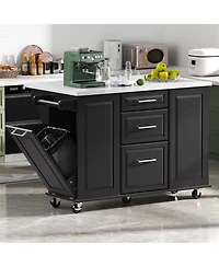 Streamdale Furniture 50.7" Rolling Kitchen Island with Tilt Trash Can, Drop Leaf