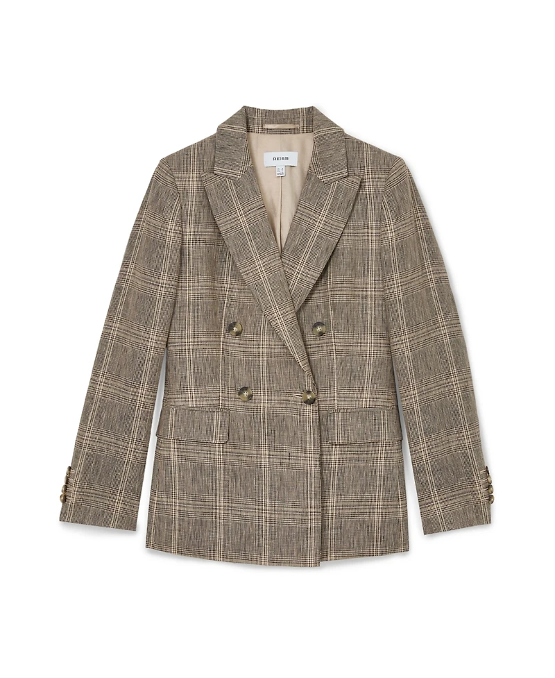 Reiss Women's Sybil Linen Double-Breasted Check Blazer