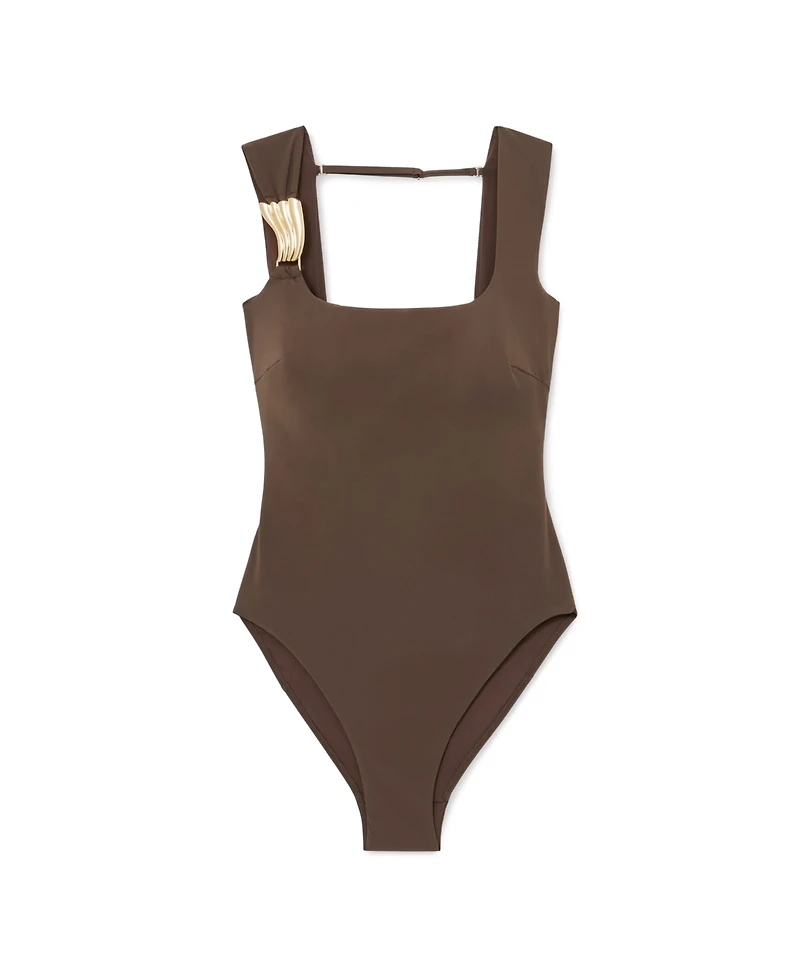Reiss Women's Amelie Square-Neck Gold-Tone Hardware Detail Cut-Out Back One-Piece Swimsuit