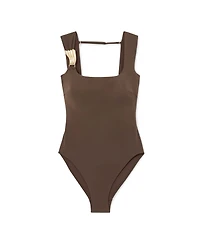 Reiss Women's Amelie Square-Neck Gold-Tone Hardware Detail Cut-Out Back One-Piece Swimsuit