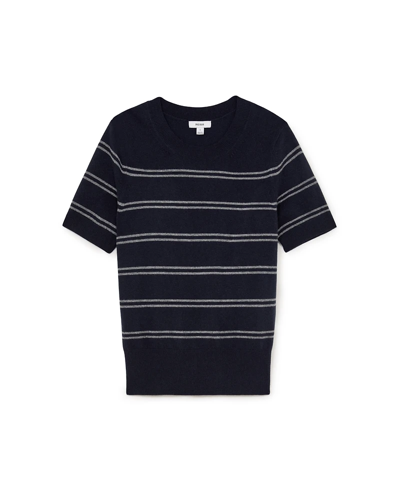 Reiss Women's Sabrina Striped Crewneck Short-Sleeve Wool-Blend Knit Top