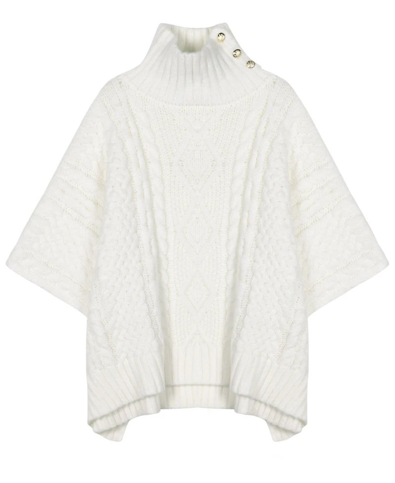 Lauren Ralph Cable-Knit Button Accent Poncho