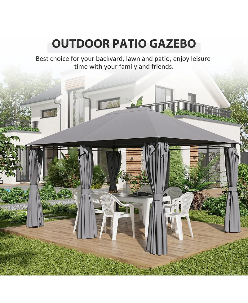 Outsunny 10' x 13' Patio Gazebo, Canopy with 6 Sidewalls,