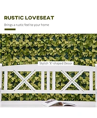 Outsunny 2-Seater Wooden Garden Bench, 4FT Outdoor Patio Loveseat with Unique X-Shape Back for Yard, Lawn, Porch, White