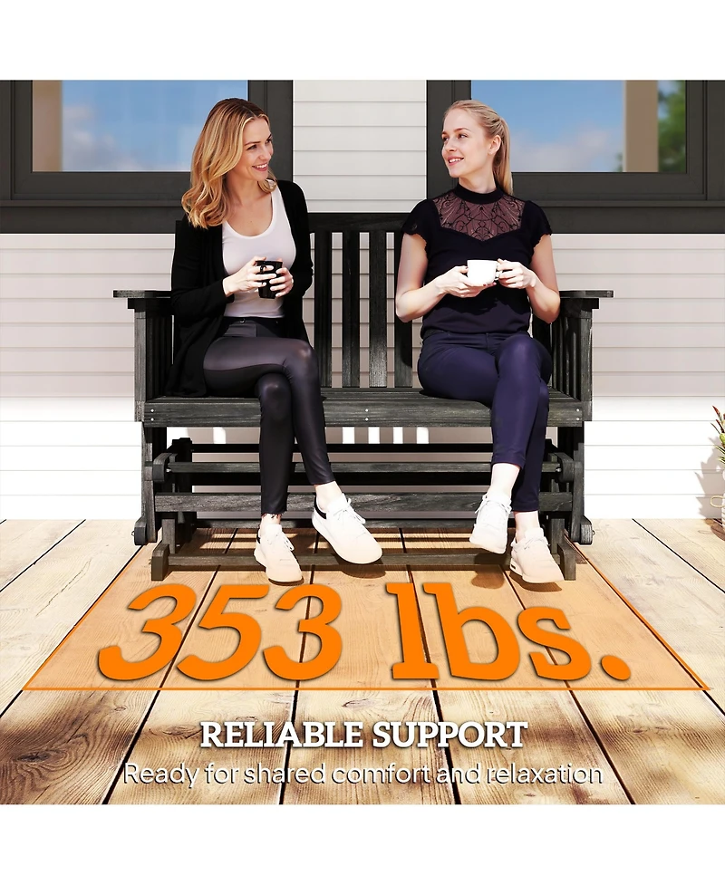 Outsunny 2-Person Outdoor Glider Bench, Wood, Quick Drying, Wide Armrest, Rocking Chair Loveseat for Backyard Garden Porch, Black