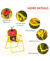 Outsunny Kids Folding Picnic Table and Chair Set, W/ Adjustable Umbrella, Red