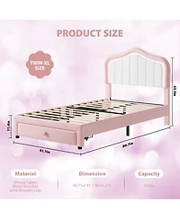homfan Upholstered Platform Bed with Led Lights And Storage Drawer, Soft Headboard, Wooden Slats, No Box Spring Needed, Noise-Free, Easy Assembly