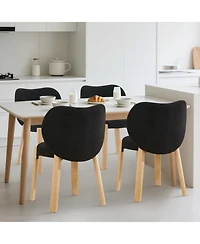 homfan Modern Accent Chairs Set of 4, Love-Shaped Backrest, Ergonomic Cushion, Wooden Legs, for Dining Room, Bedroom, Kitchen, Vanity