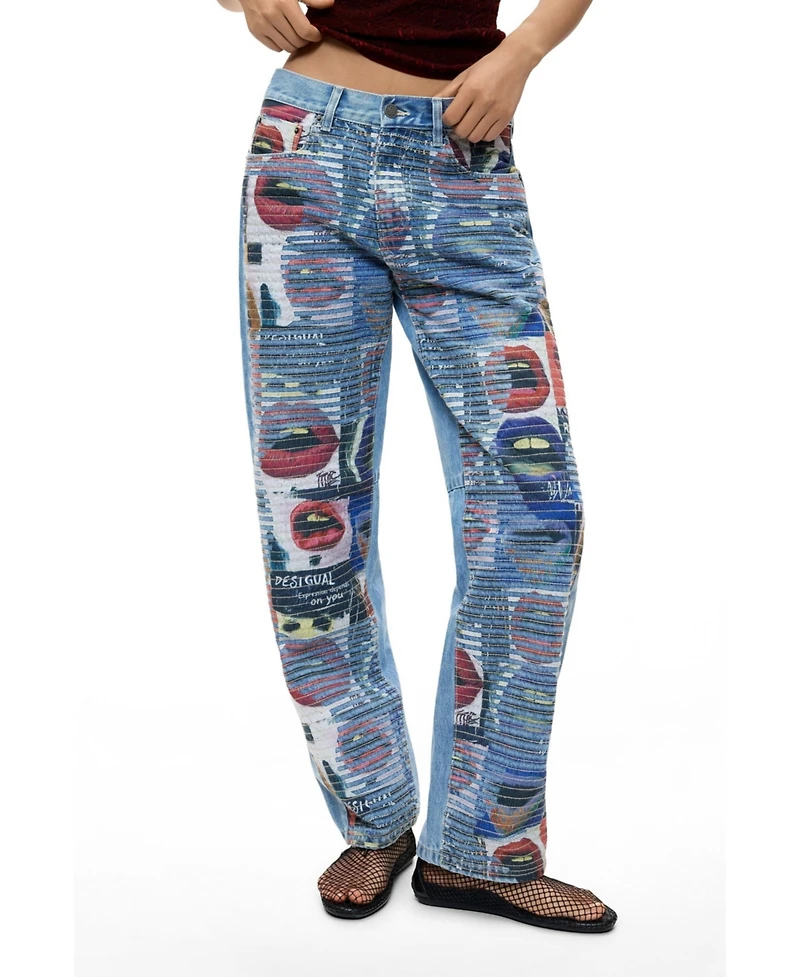 Desigual Women's Printed Denim Pants 100% Cotton