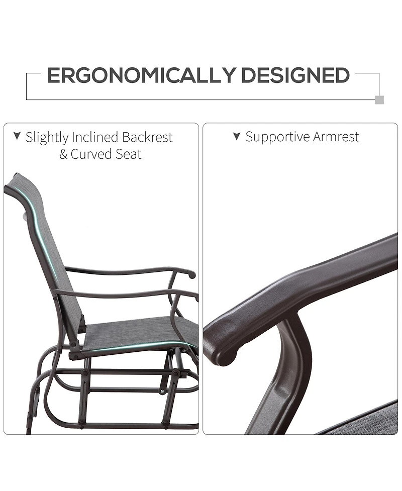 Outsunny Outdoor Swing Glider Chair, Patio Mesh Rocking Chair with Steel Frame for Backyard, Garden and Porch, Grey