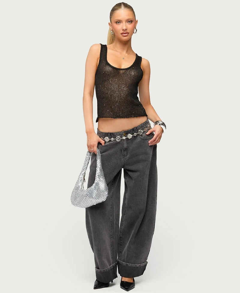 Edikted Women's Eleora Sequin Knit Tank Top