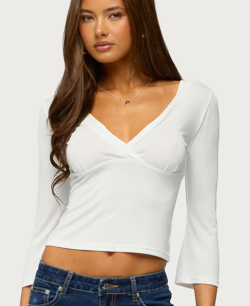 Edikted Women's Mar V Neck Quarter Sleeve Top