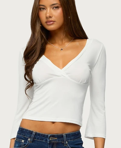 Edikted Women's Mar V Neck Quarter Sleeve Top
