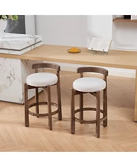 Maison Boucle Swivel Counter Height Bar Stools Set of 2, Linen Upholstered, Mid-Century Modern Stool with Back, Footrest, 26" Seat