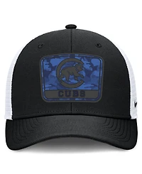 Nike Men's Black/White Chicago Cubs Camo Rise Trucker Dri-fit Adjustable Hat