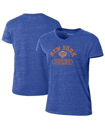 Champion Women's Blue New York Knicks Tri-Blend V-Neck T-Shirt