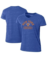 Champion Women's Blue New York Knicks Tri-Blend V-Neck T-Shirt