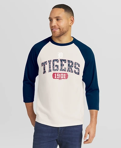 Darius Rucker Collection By Fanatics Men's Cream/Navy Detroit Tigers Americana 3/4-Sleeve Raglan T-Shirt