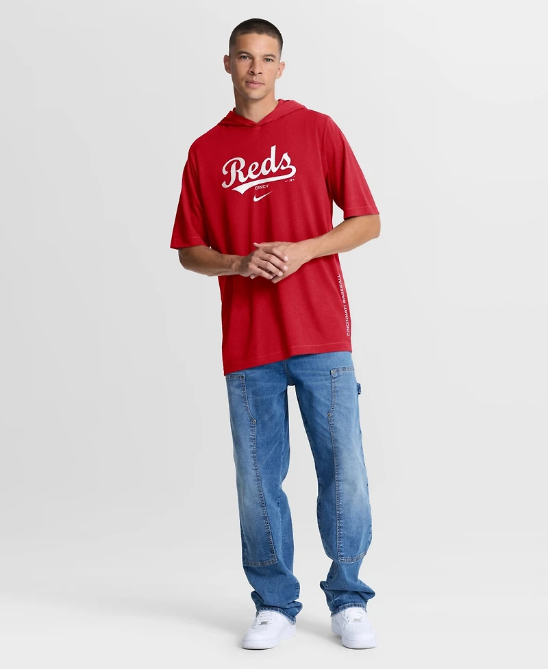 Nike Men's Red Cincinnati Reds Arched Wordmark Tri-Blend Hooded T-Shirt