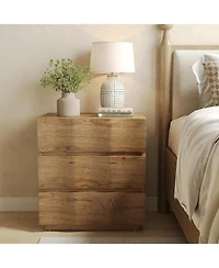 Tribesigns Farmhouse Nightstand with 3 Drawers Set of 2, Fluted Bedside Table, Rustic Wood Storage End Table