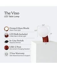 Brightech 8-in Vino Usb-c Charging Modern Led Table Lamp with Frosted Glass Globe Shade