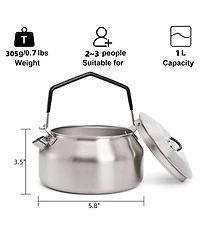 Piscifun 1L 304 Stainless Steel Camping Kettle Portable Fast Heating Outdoor Camp Tea Coffee Pot For Hiking Travel