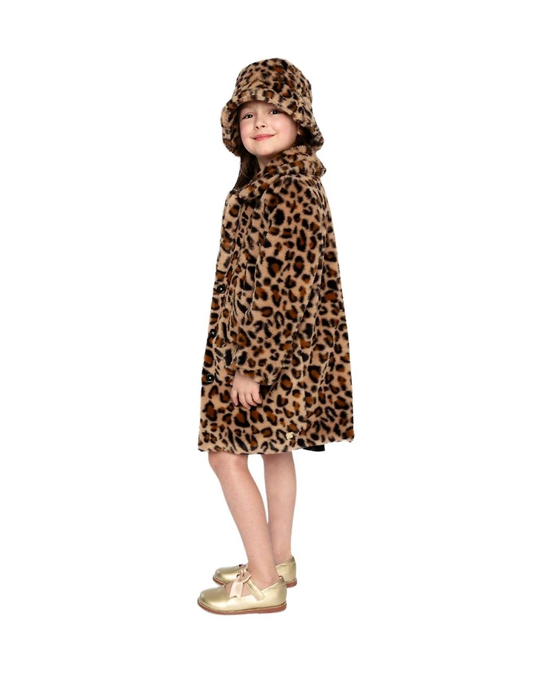 Deux par Toddler Girl ( 2-5 ) Faux Fur Long Coat Leopard Print