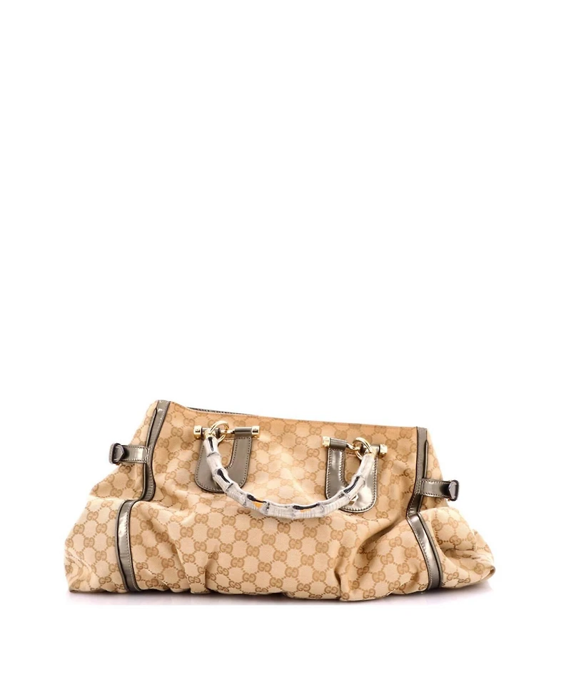 Pre-Owned Gucci Large Pop Bamboo Tote Gg Canvas