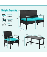 Costway 8Piece Patio Wicker Furniture Set Cushioned Chairs and Loveseat with Coffee Table Garden