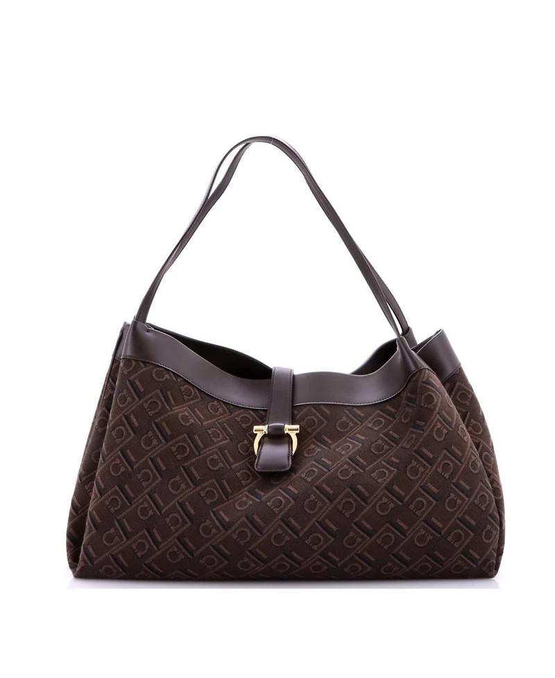 Pre-Owned Salvatore Ferragamo Medium Gancini Shoulder Tote Bag Gancini Jacquard