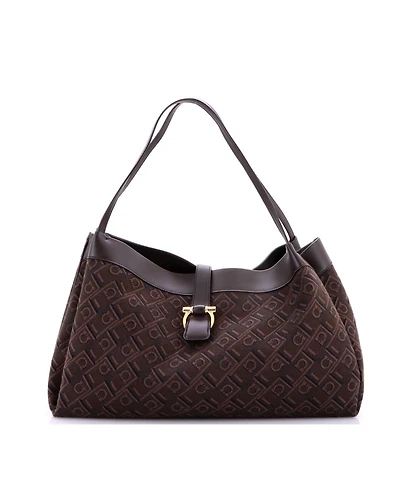 Pre-Owned Salvatore Ferragamo Medium Gancini Shoulder Tote Bag Gancini Jacquard