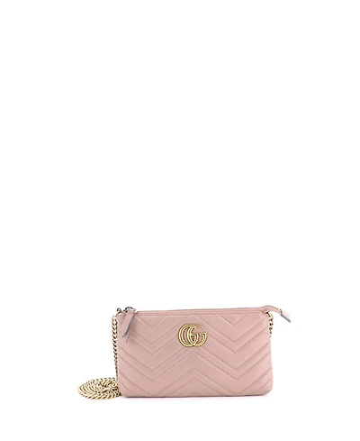 Pre-Owned Gucci Mini Gg Marmont Chain Shoulder Bag Matelasse Leather
