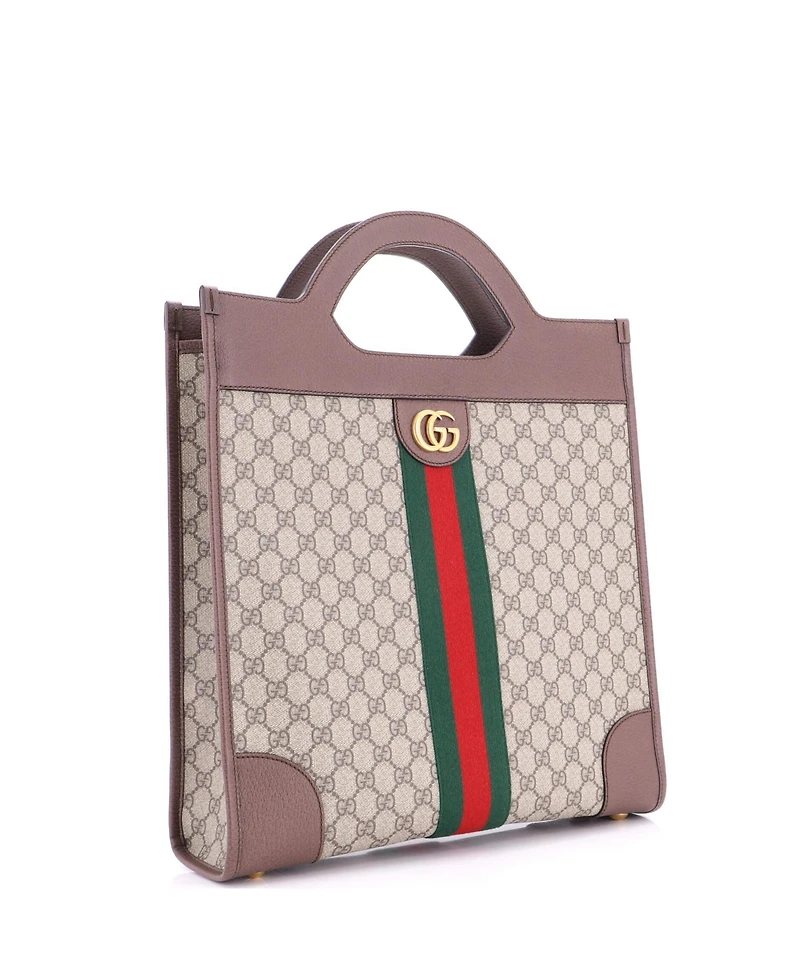 Pre-Owned Gucci Large Ophidia Cut Out Handle Bag Gg Coated Canvas with Leather