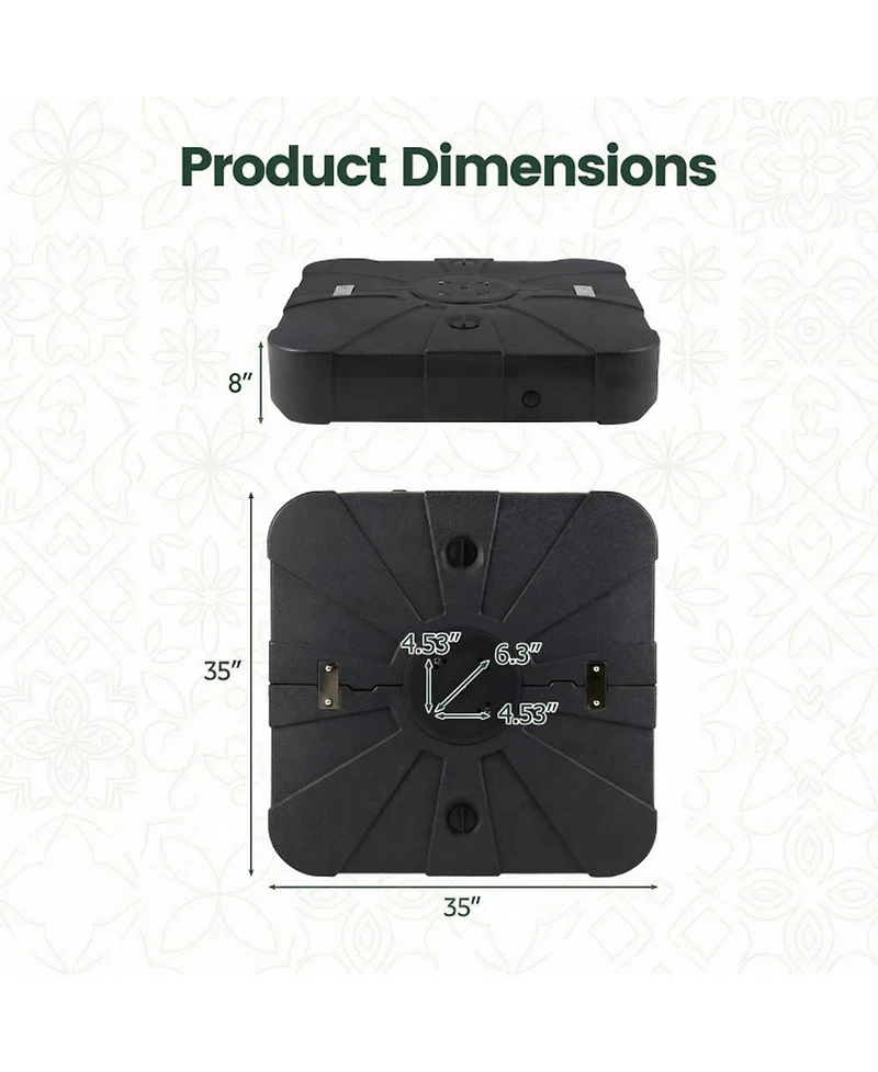 Sugift 34 Inch Square Cantilever Umbrella Base Water and Sand Fillable with Metal Cross Base