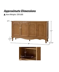 Hulala Home Agnes 58" Wide Transitional 4 Door Sideboard with Cable Management and Adjustable Shelves
