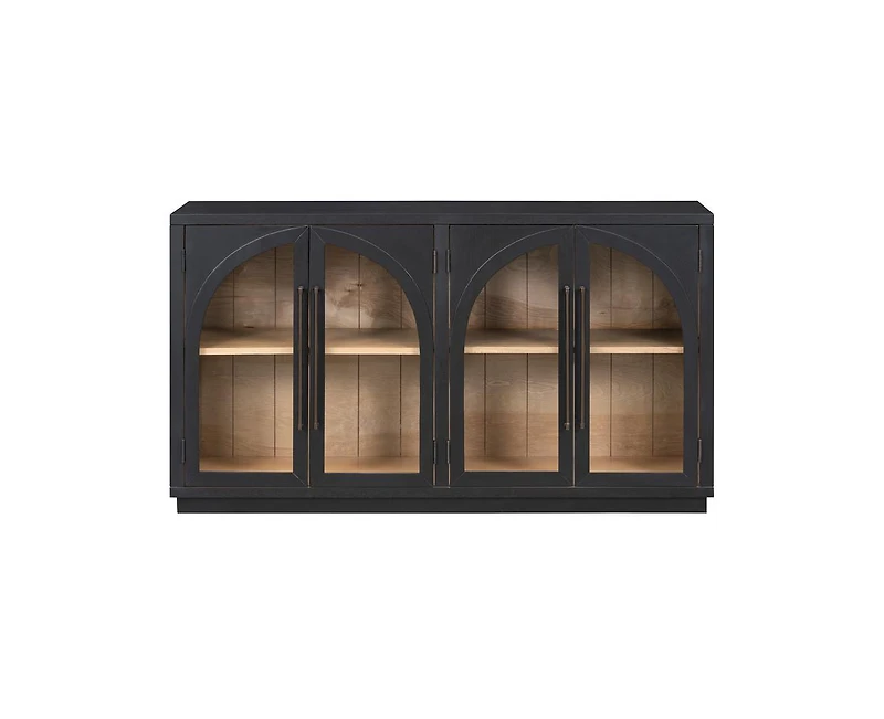 sumyeg 4-Door Large Storage Cabinet with Glass Doors, Arched Cabinet with Adjustable Shelves