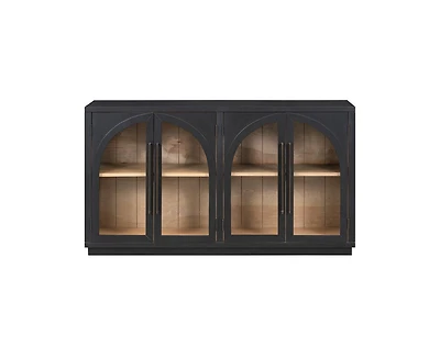 sumyeg 4-Door Large Storage Cabinet with Glass Doors, Arched Cabinet with Adjustable Shelves