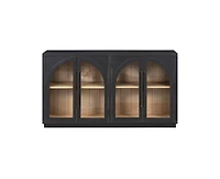 sumyeg 4-Door Large Storage Cabinet with Glass Doors, Arched Cabinet with Adjustable Shelves