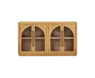 sumyeg 4-Door Large Storage Cabinet with Glass Doors, Arched Adjustable Shelves
