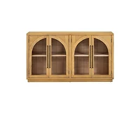 sumyeg 4-Door Large Storage Cabinet with Glass Doors, Arched Adjustable Shelves