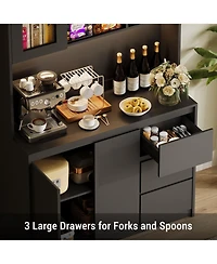 homfan Tall Kitchen Pantry Cabinet with Led Light and Charging Station Storage Hutch Microwave Shelf for Living Room