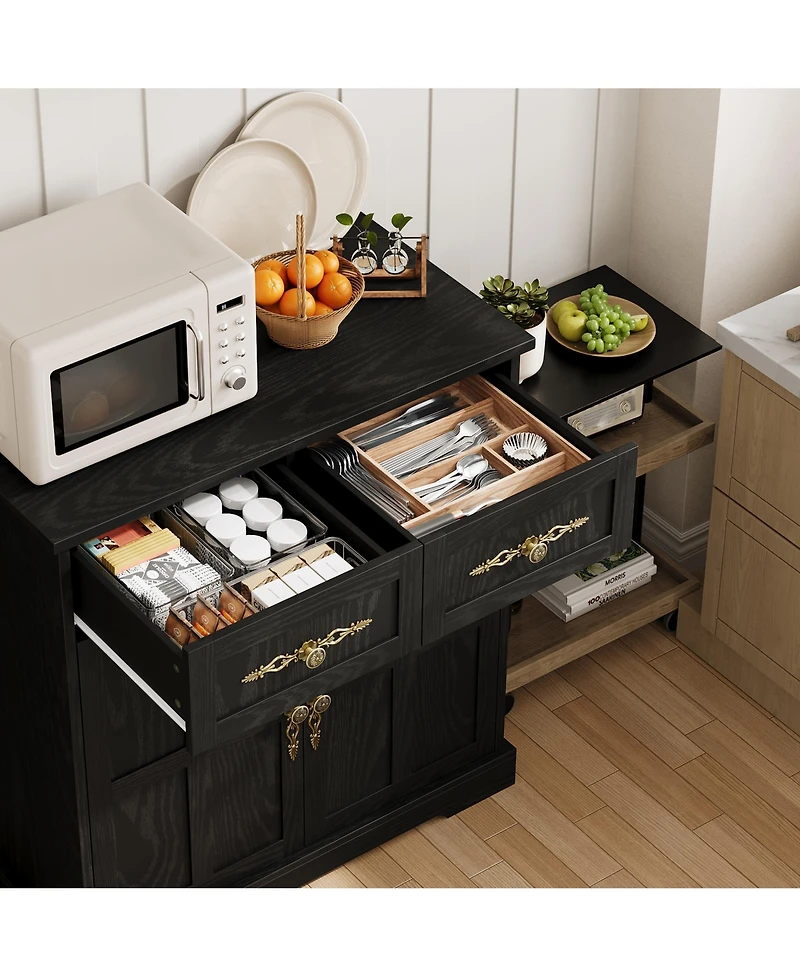 homfan 33.5" Buffet Cabinet with 4 Drawers and Gold Handles Farmhouse Sideboard Coffee Bar, 2-Door Storage for Kitchen, Living Room Dining