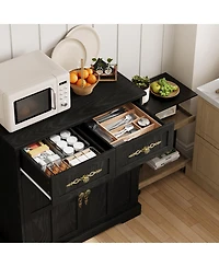 homfan 33.5" Buffet Cabinet with 4 Drawers and Gold Handles Farmhouse Sideboard Coffee Bar, 2-Door Storage for Kitchen, Living Room Dining