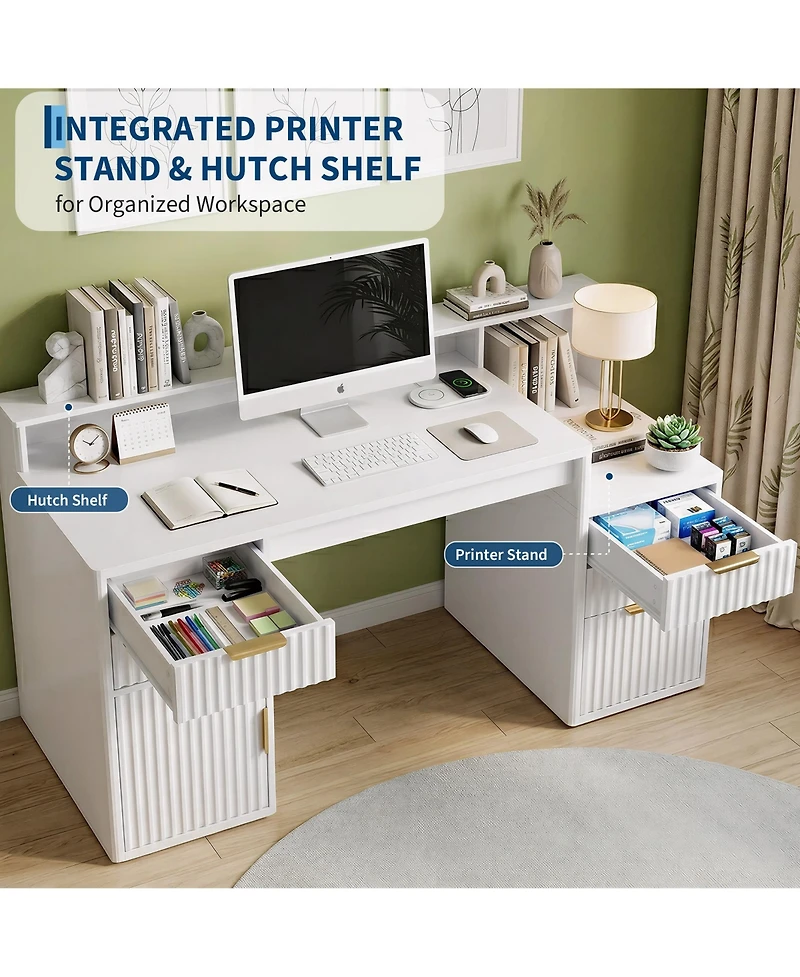 gaomon Computer Desk Hutch Printer Stand Ripple Storage Space Saving